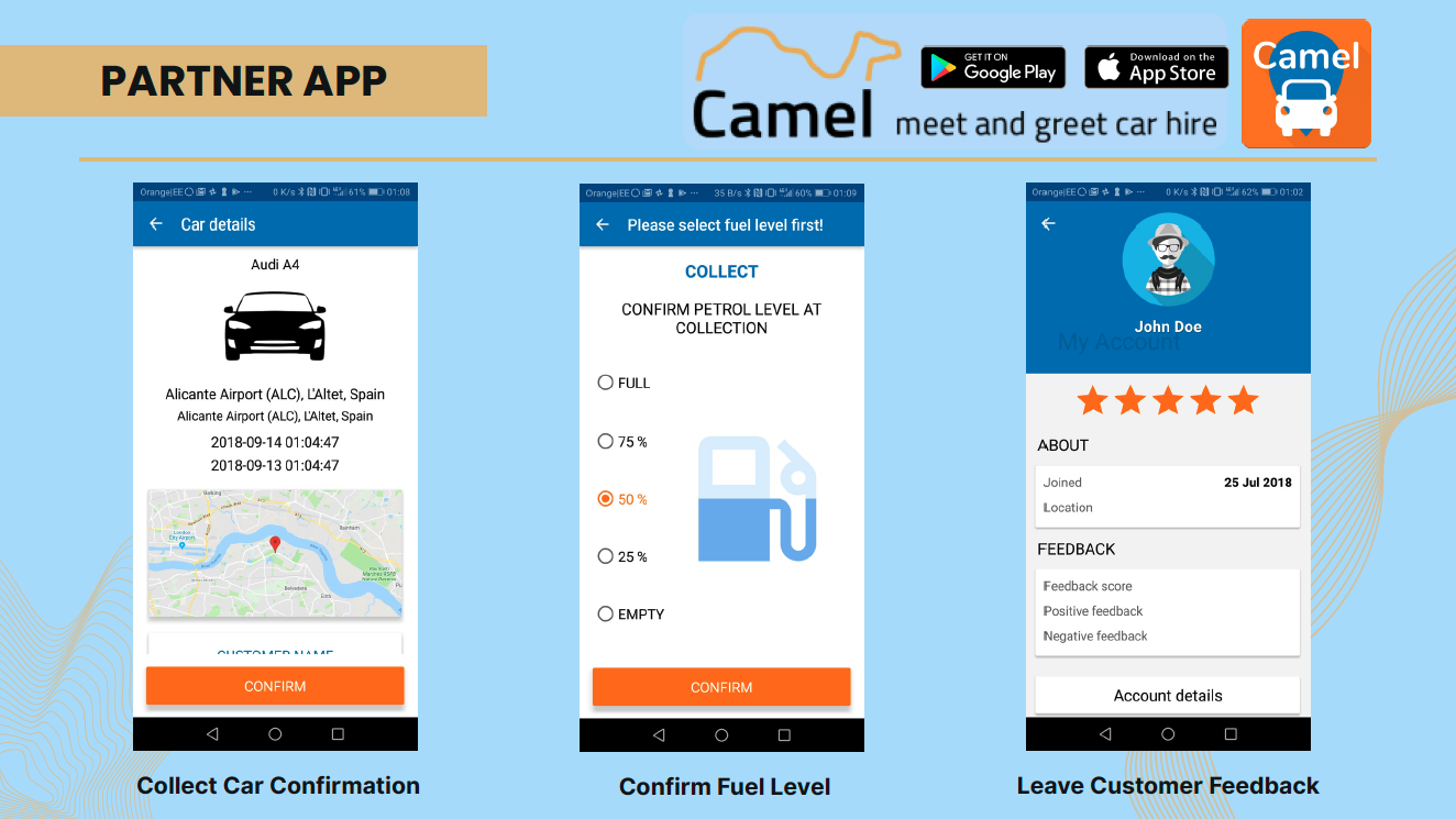 Partner app menu and status screens